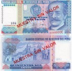 Peru, 500.000 İntis, 1988, UNC, p146, SPECİMEN
serial number: A 000000E, Peruvian author and politician Ricardo Palma portrait
