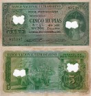 Portuguese India, 5 Rupias, 1945, VF, p35, CANCELLED
serial number: 837187, RARE