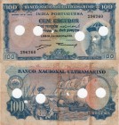 Portuguese India, 100 Rupias, 1959, FINE, p43, CANCELLED
serial number: 296760, RARE