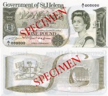 Saint Helena, 1 Pound, 1981, UNC, p9a, SPECİMEN
serial number:A/1 000000, Queen Elizabeth II portrait, SPECİMEN