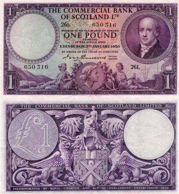 Scotland, 1 Pound, 1950, XF, Ps332
serial number: 26L-650316