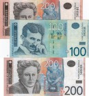Serbia, 100 and 200 Dinara, 2012-2013, VF / XF, p57- p58
100 Dinara: serial number: AA 9235787, "AA" First Prefix, Serbian-American inventor, electri...