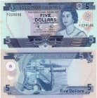 Solomon Islands, 5 Dollars, 1977, AUNC, p6a
serial number:A/1 229026, Queen Elizabeth II portrait, FIRST PREFIX