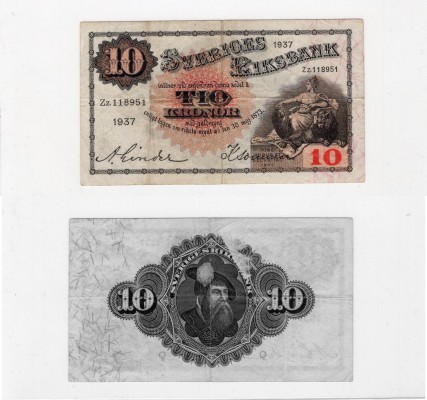 Sweden, 10 Kronor, 1937, XF, p34t
serial number: Zz.118951