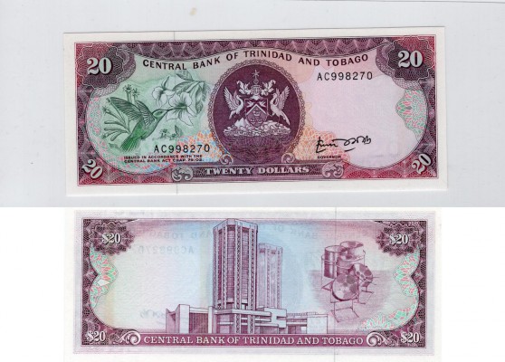 Trinidad and Tobago, 20 Dollars, 1985, UNC, p39a
serial number: AC 998270, sign...