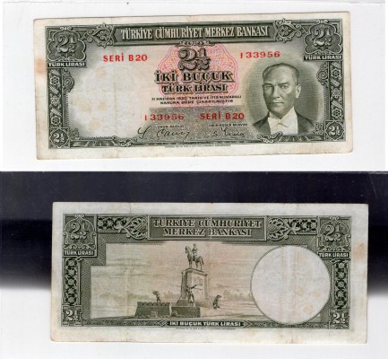 Turkey, 2 1/2 Lira, 1939, FINE , P126, RARETurkey, 2 1/2 Lira, 1939, FINE , P126...