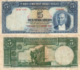 Turkey, 5 Lira, 1937, FINE (+) , p127, RARE
serial number: E14 10492, Turkish army officer, revolutionary, and founder of the Republic of Turkey Must...