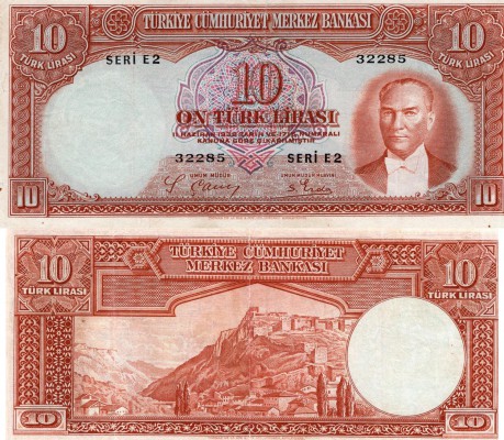 Turkey, 10 Lira, 1938, VF, p128, RARE
serial number: E2 32285, pressed, Turkish...