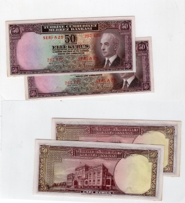 Turkey, 50 Kurush, 1942-1944, UNC, p133, (TWO CONSECUTİVE BANKNOTES)
serial num...