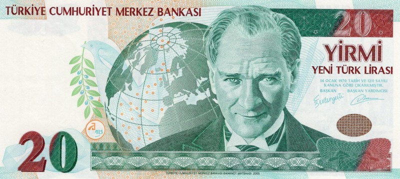 Turkey, 20 New Lira, 2005, UNC, p219
serial number: H36 699711, Turkish army of...