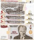 Turkey, 5 New Lira, 2005, UNC, p217 (THREE BANKNOTE WİTH BEAUTIFUL NUMBERS)
serial numbers: A74 713111 - 723111-733111, Turkish army officer, revolut...