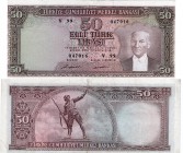 Turkey, 50 Lira, 1971, VF (+), p187a
serial number: V99 047016, natural, Turkish army officer, revolutionary, and founder of the Republic of Turkey M...