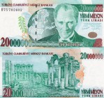 Turkey, 20.000.000 Lira, 2001, UNC, p215
serial number: B75 702402, Turkish army officer, revolutionary, and founder of the Republic of Turkey Mustaf...