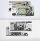 Turkey, 10 Lira, 1982, UNC, p193 (TWO BANKNOTES)
serial numbers: E06 641082- E12 869866, "E" last prefix, Turkish army officer, revolutionary, and fo...