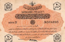 Turkey, Ottoman Empire, 20 Piastres, 1916, VF (++), p88
V. Mehmed Reşad period, serial number: D 504895, AH: 1332, signs: (upper) Talat, (lower) Hüse...