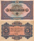 Turkey, Ottoman Empire, 5 Lira, 1915, VF (+), p74
V. Mehmed Reşad period, serial number: B 179895, AH: 18 October 1331, Type , signs: (front) Talat, ...