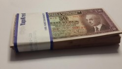 Turkey, 50 Kurush, 1942-1944, UNC, p133, BUNDLE
B15 series, 100 PİECES, Turkish second president İsmet İnönü portrait, (was on a ship bombed while at...