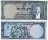 Turkey, 5 Lira, 1965, AUNC, p174
serial number: H18 104500, pressed, Turkish army officer, revolutionary, and founder of the Republic of Turkey Musta...