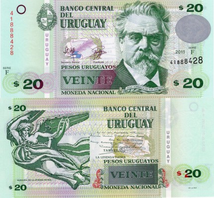 Uruguay, 20 Pesos Uruguayos, 2011, UNC, p86
serial number: 41888428, Uruguayan ...