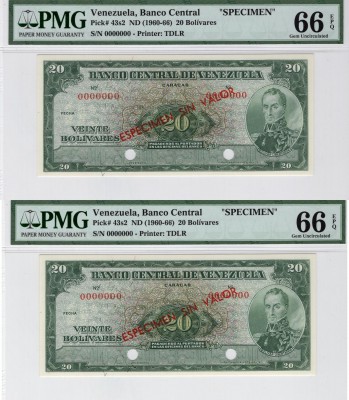 Venezuela, 20 Bolivares, 1960-1966, UNC, p43s2, SPECİMEN
PMG 66, EPQ, serial nu...