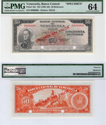 Venezuela, 50 Bolivares, 1961-1963, UNC, p44s, SPECİMEN
PMG 64, serial number: ...
