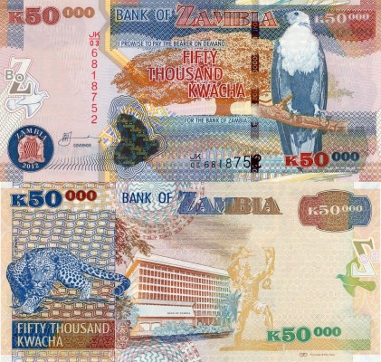 Zambia, 50.000 Kwacha, 2012, UNC, p48h
serial number: JK/03 6818752, sign: K. F...