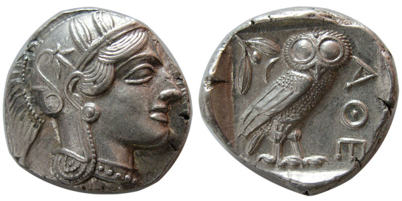 ATTICA, Athens. 440-404 BC. AR Tetradrachm (17.24 gm; 24 mm). Helmeted head of A...
