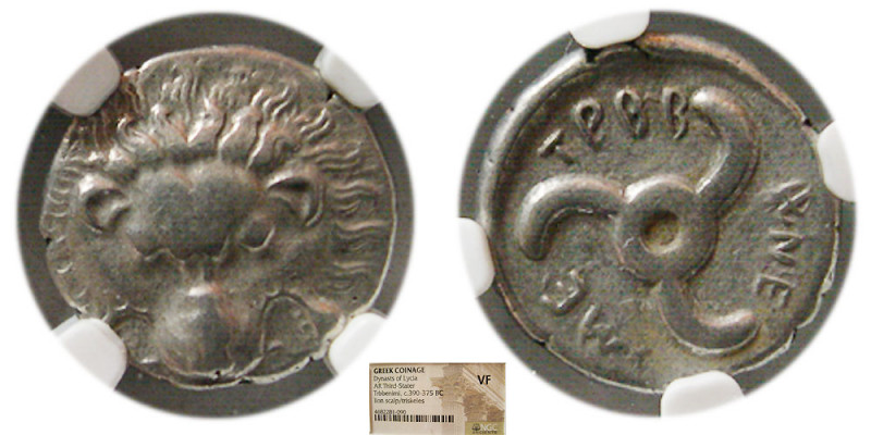 DYNASTS of LYCIA, Trbbenimi. Ca. 390-375 BC. AR Third Stater. NGC-VF. Facing lio...