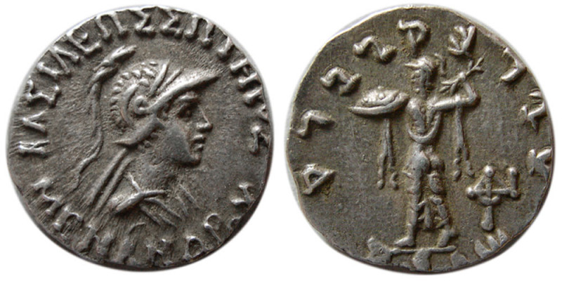 INDO-GREEK KINGS, Menander I, Soter. 155-130 BC. AR Drachm (2.47 gm; 18 mm). Wel...