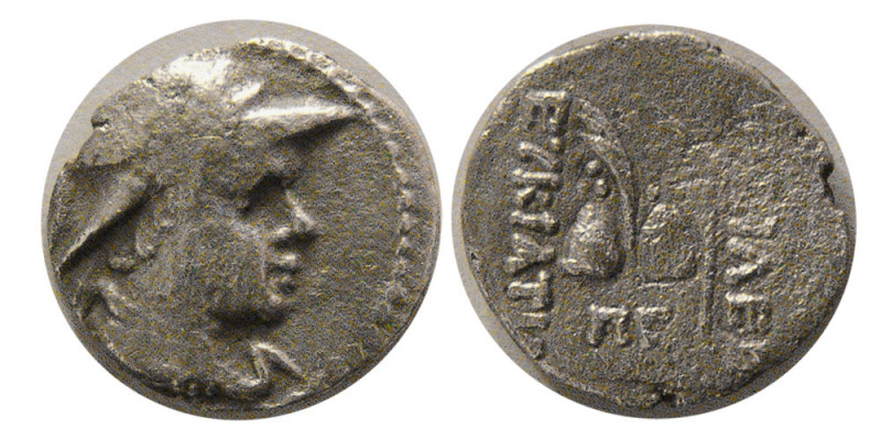 KINGS of BAKTRIA, Eukratides I. ca. 171-145 BC. AR Obol (0.52 gm; 10 mm). Diadem...