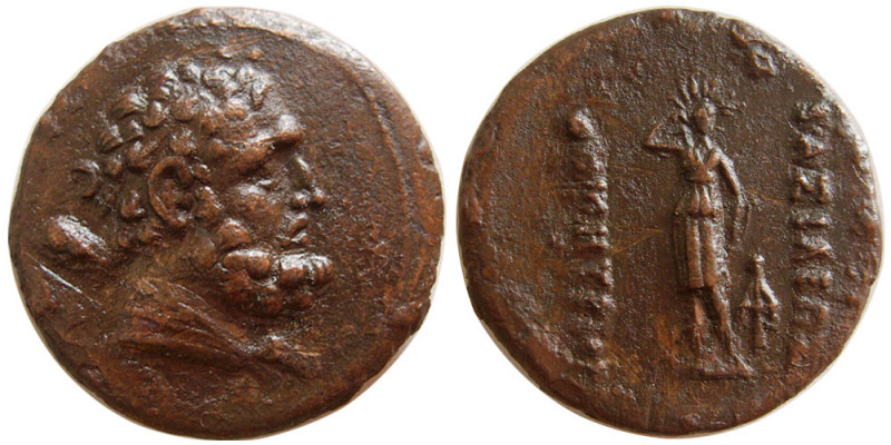 BAKTRIAN KINGDOM. Demetrios I. Circa 200-185 BC. Æ Double Unit (6.92 gm; 24 mm)....