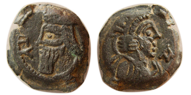 KINGS of PARTHIA. Vologases IV (AD 147-191). Æ dichalkous (3.48 gm; 15 mm). Mint...