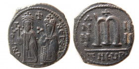 BYZANTINE EMPIRE. Phocas, 602-610. Æ Follis. with Leontia, Theoupolis.