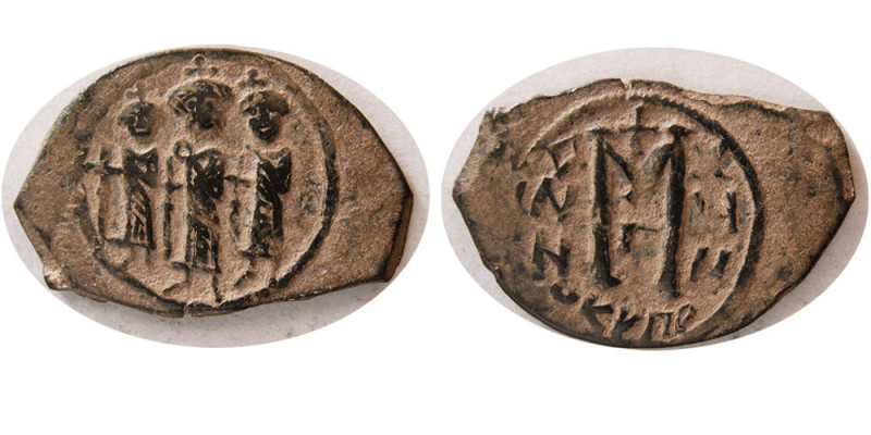 BYZANTINE EMPIRE. Heraclius and family, 610-641 AD. Æ Follis (4.81 gm; 30mm x 21...
