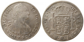 SPANISH COLONIAL, Mexico. Carolus IIII. 1792. I.J. AR 8 Reales