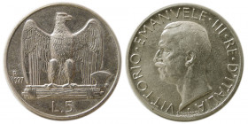 ITALY. 1927. AR 5 Lira. Toned.