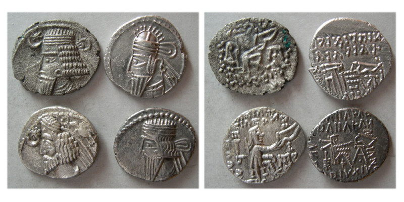 Group lot of 4 Parthian Kings AR Drachms. Lot includse 1 Phraates IV, 1 Vardanes...