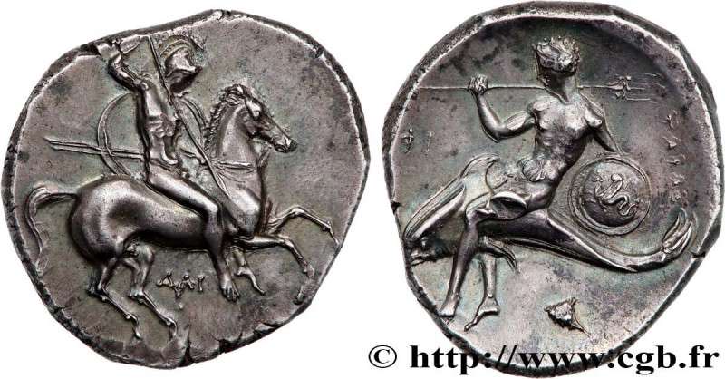 CALABRIA - TARAS
Type : Nomos, statère ou didrachme 
Date : c. 332-302 AC. 
Mint...
