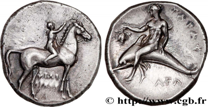 CALABRIA - TARAS
Type : Nomos, statère ou didrachme 
Date : c. 302 AC. 
Mint nam...