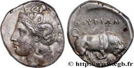 LUCANIA - THOURIOI
Type : Dinomos, di-statère ou tétradrachme 
Date : c. 400-350 AC. 
Mint name / Town : Thurium 
Metal : silver 
Diameter : 26  mm
Or...