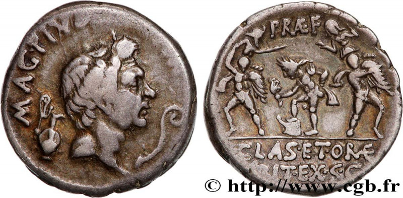 SEXTUS POMPEY
Type : Denier 
Date : c. 42 AC. 
Mint name / Town : Catane 
Metal ...