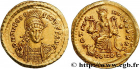 THEODOSIUS II
Type : Solidus 
Date : 431-432 
Mint name / Town : Constantinople 
Metal : gold 
Diameter : 21,5  mm
Orientation dies : 7  h.
Weight : 4...