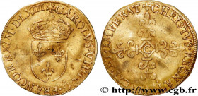 CHARLES IX
Type : Écu d'or au soleil, 1er type 
Date : 1563 
Mint name / Town : Saint-Lô 
Quantity minted : 2800 
Metal : gold 
Millesimal fineness : ...