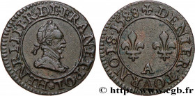HENRY III
Type : Denier tournois, 2e type de Paris 
Date : 1588 
Mint name / Town : Paris, Moulin des Étuves 
Quantity minted : 1034923 
Metal : coppe...