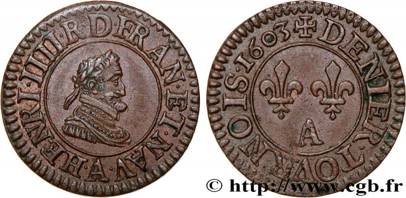 HENRY IV
Type : Denier tournois, 1er type de Paris (légende française) 
Date : 1...