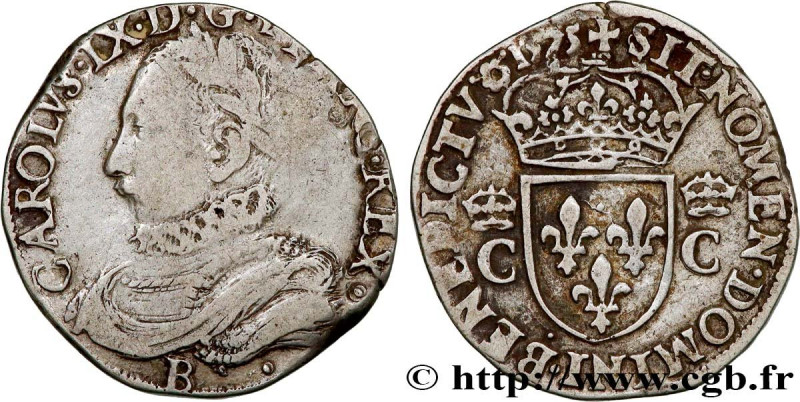 HENRY III. COINAGE IN THE NAME OF CHARLES IX
Type : Teston, 10e type 
Date : 157...