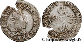 HENRY III
Type : Quart de franc au col plat 
Date : 1587 
Mint name / Town : Rennes 
Quantity minted : 466371 
Metal : silver 
Millesimal fineness : 8...