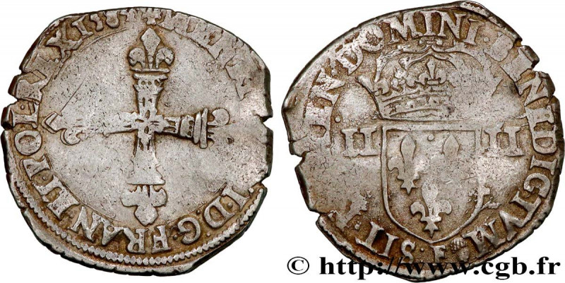 HENRY III
Type : Quart d'écu, croix de face 
Date : 1584 
Mint name / Town : Ang...