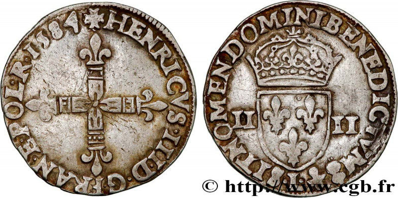 HENRY III
Type : Quart d'écu, croix de face 
Date : 1584 
Mint name / Town : Bay...
