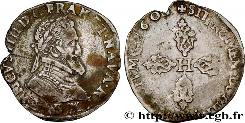 HENRY IV
Type : Demi-franc, type de Troyes 
Date : 1603 
Mint name / Town : Troy...